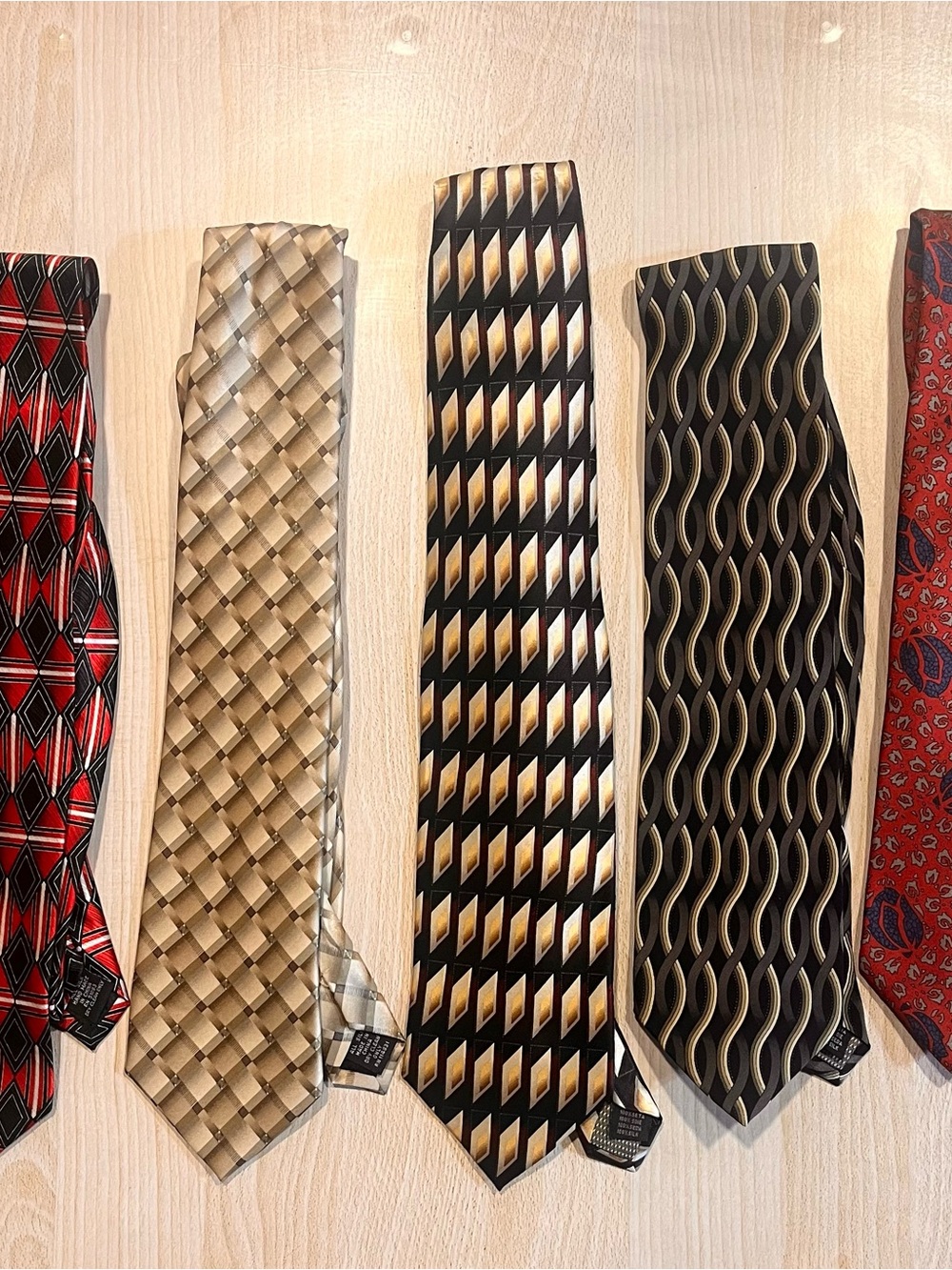 Vintage 100% Silk Necktie Lot 5 Men’s Geometric Paisley Pattern Ties
